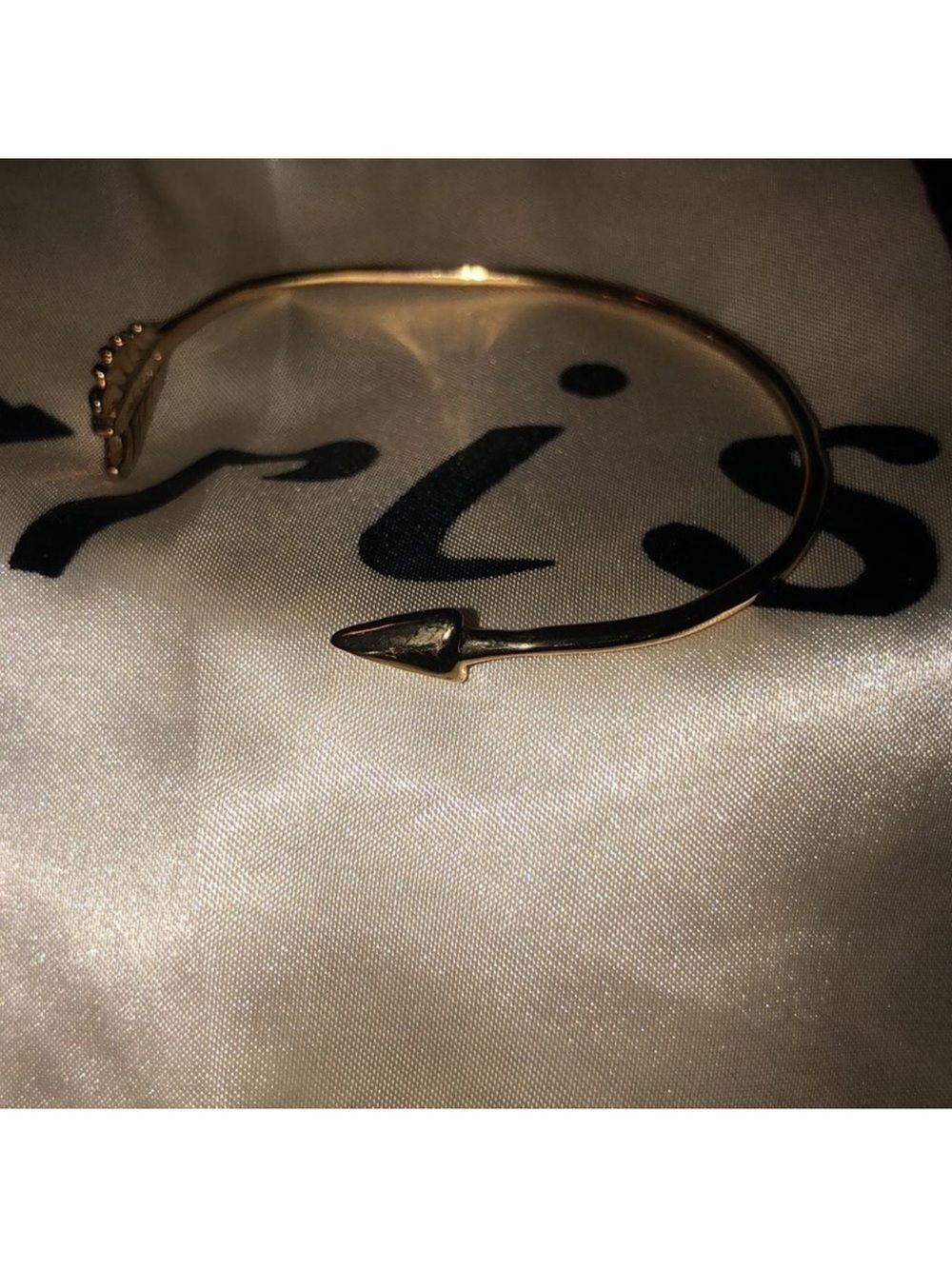 Stella & Dot Dainty GOLD Gilded Arrow & Bow Open Cuff Adjustable Bracelet